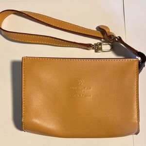Camel Leather Wristlet Pouch